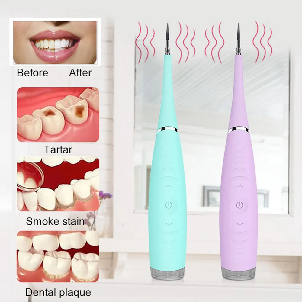 Pink and blue waterproof electric tooth scaler with 190mm handle for dental calculus removal