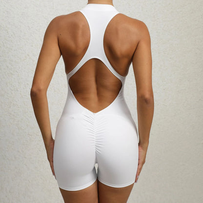 Stylish and functional zippered yoga jumpsuit with stretchy and breathable fabric, available in a variety of vibrant colors