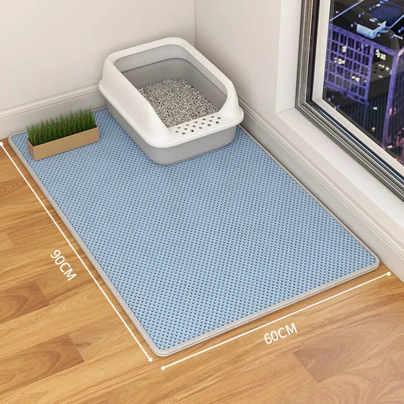 Double layer waterproof cat litter mat with non-slip backing in beige, black, blue and grey colour options