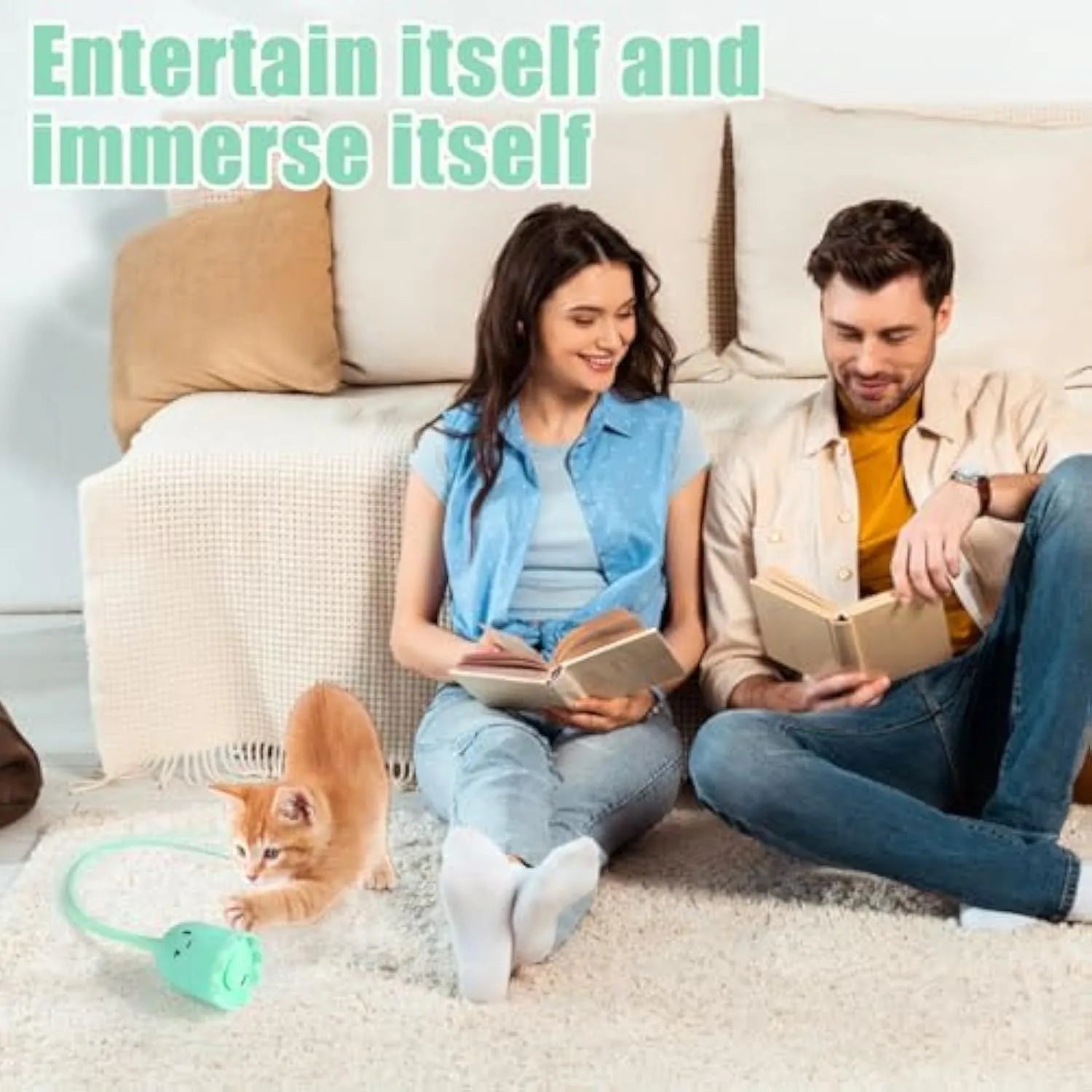 Rechargeable automatic cat wand toy with swinging silicone tails for indoor cat stimulation