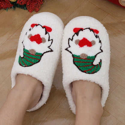 Cozy Santa Claus-themed slippers with plush upper and anti-slip soles for comfortable indoor wear during the holidays