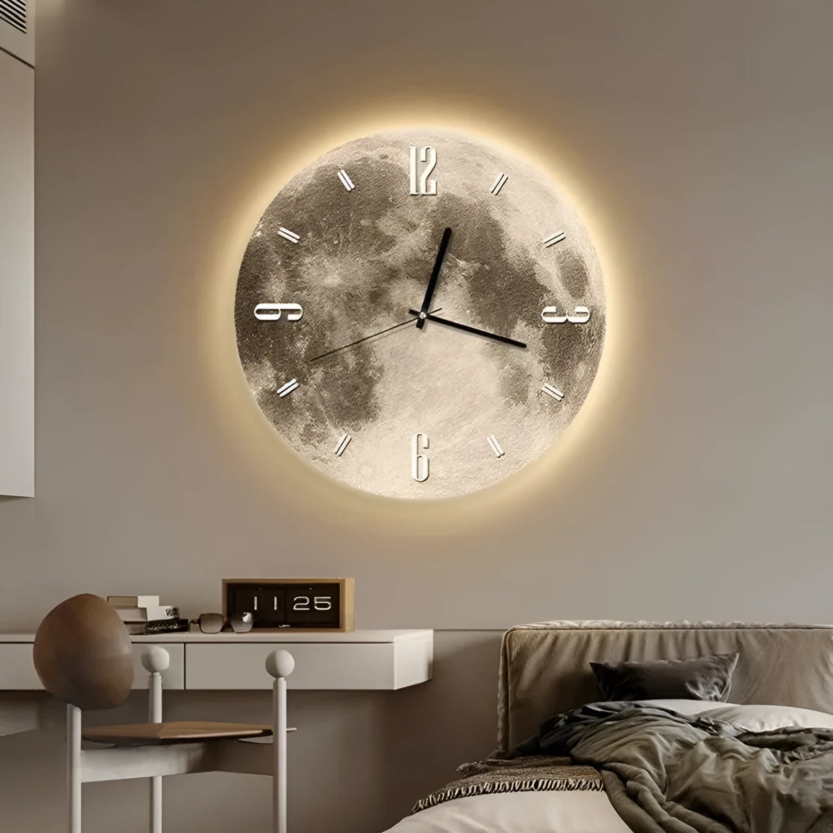 Modern wall clock with optional LED ambient light in 30cm, 40cm, or 50cm sizes.