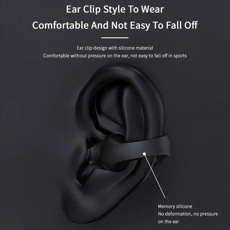 Bluetooth 5.2 ear clip bone conduction headphones in white and black