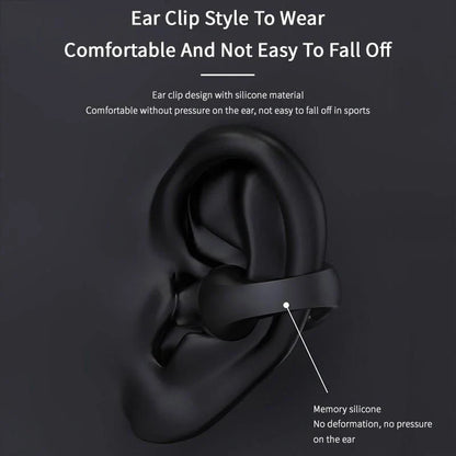 Bluetooth 5.2 ear clip bone conduction headphones in white and black