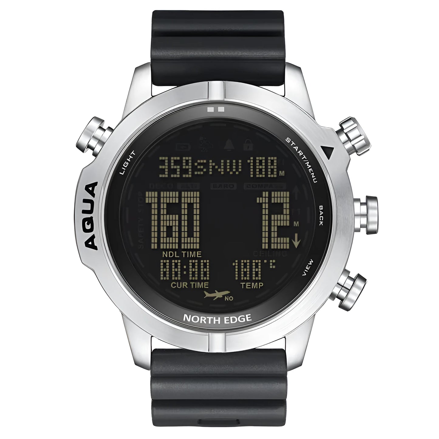Black and white dial smart watch with 48mm case and M/L strap for outdoor sports altitude monitoring