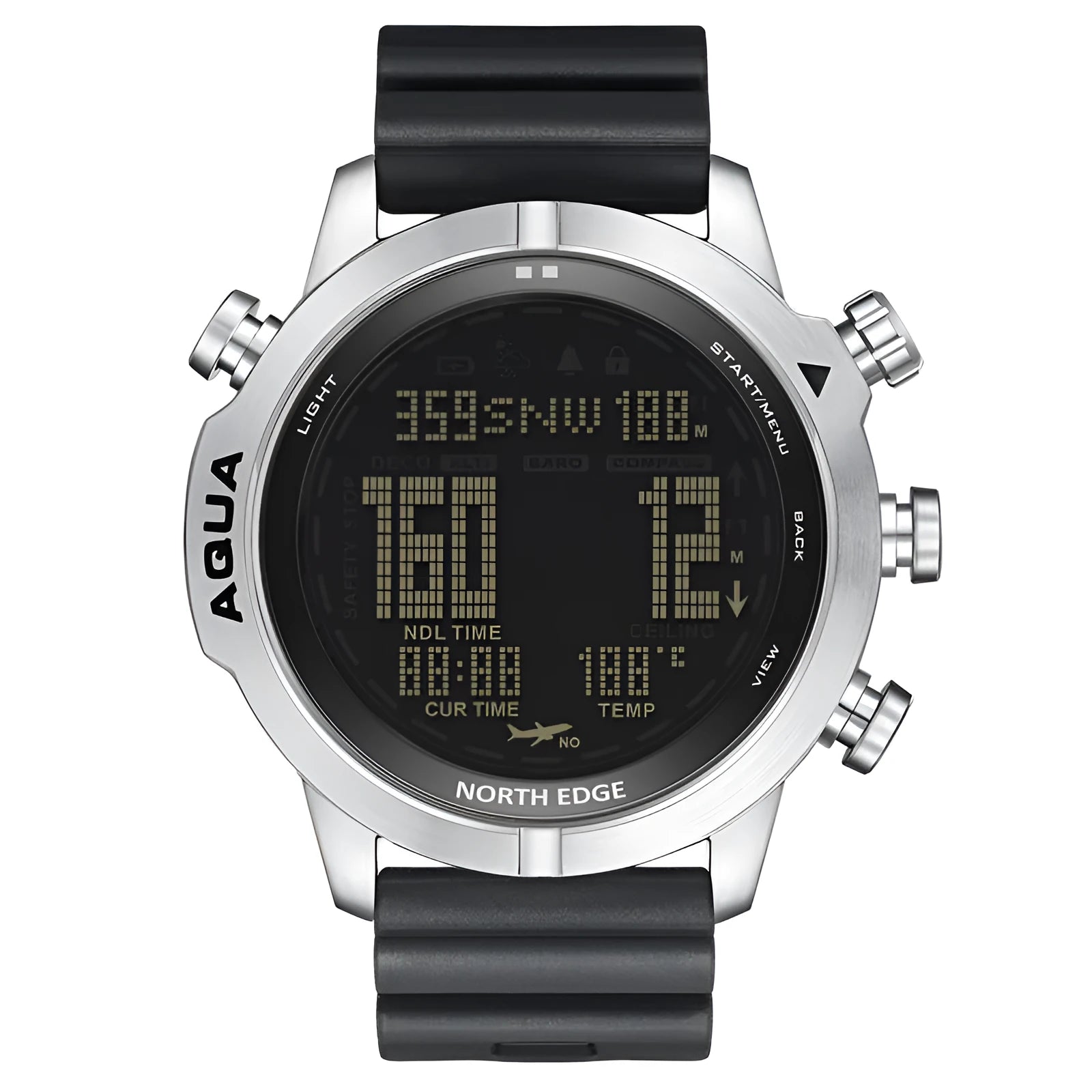 Black and white dial smart watch with 48mm case and M/L strap for outdoor sports altitude monitoring