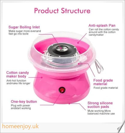 A cotton candy maker in various colours, capable of quickly and effortlessly producing fluffy, delectable cotton candy treats.
