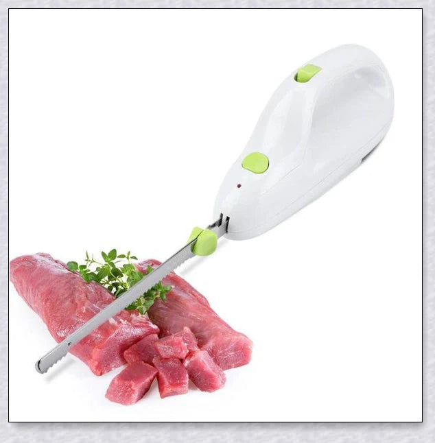 Stainless steel electric knife with sharp blades for carving meat, slicing bread, and cutting through bone