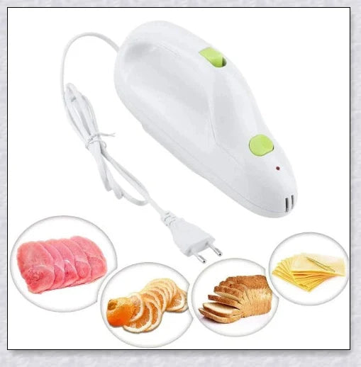 Stainless steel electric knife with sharp blades for carving meat, slicing bread, and cutting through bone