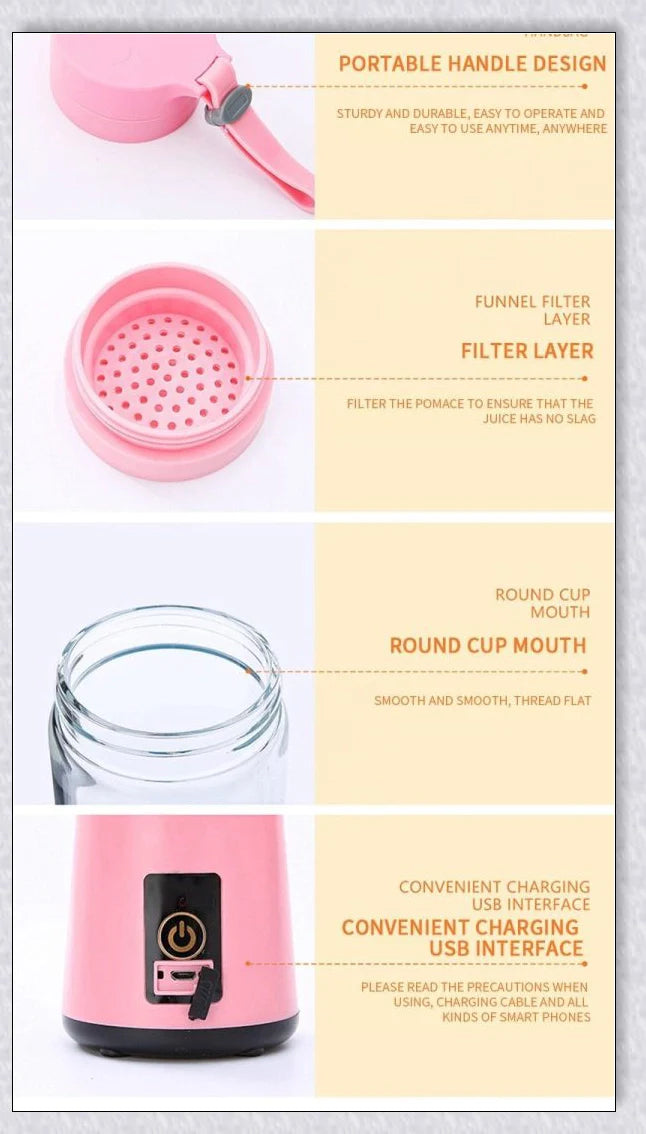 Portable Juice & Smoothie Blender with powerful blades, rechargeable battery, and food-grade materials