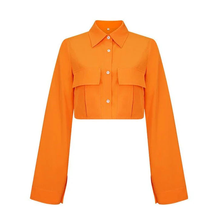 Autumn New Fashion Solid Pocket Short Shirt in various colours and sizes, a versatile transitional piece for British wardrobes