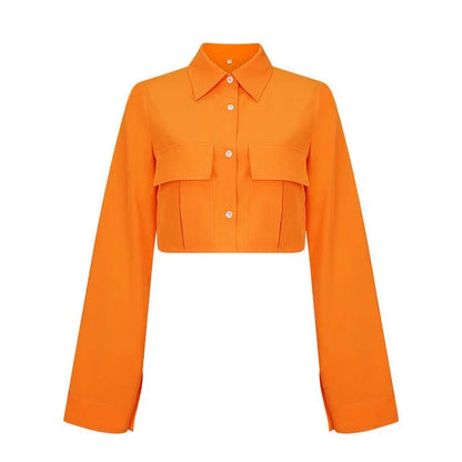 Autumn New Fashion Solid Pocket Short Shirt in various colours and sizes, a versatile transitional piece for British wardrobes