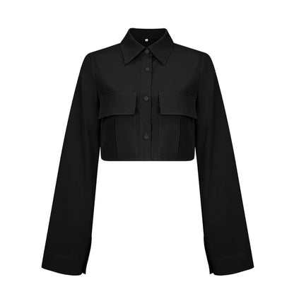 Autumn New Fashion Solid Pocket Short Shirt in various colours and sizes, a versatile transitional piece for British wardrobes