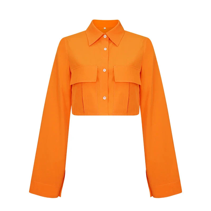Autumn New Fashion Solid Pocket Short Shirt in various colours and sizes, a versatile transitional piece for British wardrobes