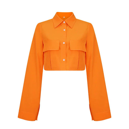 Autumn New Fashion Solid Pocket Short Shirt in various colours and sizes, a versatile transitional piece for British wardrobes