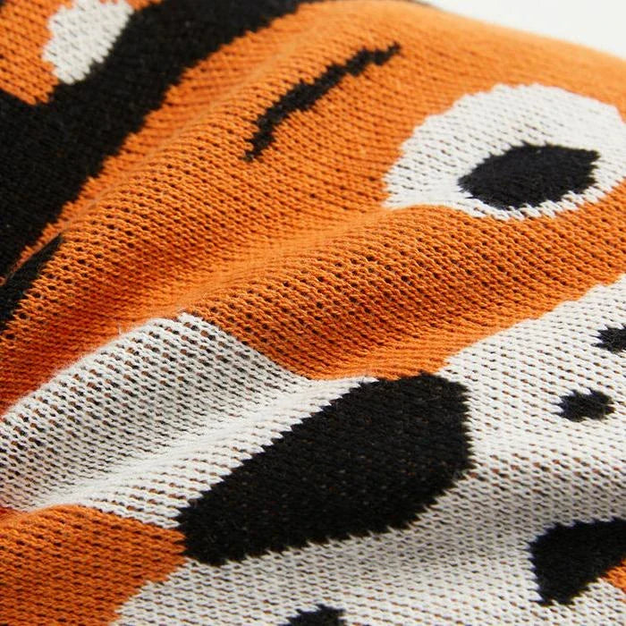 Adorable Kawaii tiger-themed knitted cushion with a soft, plush design and memory foam filling