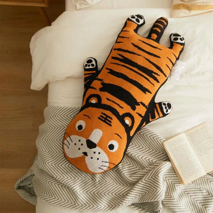 Adorable Kawaii tiger-themed knitted cushion with a soft, plush design and memory foam filling