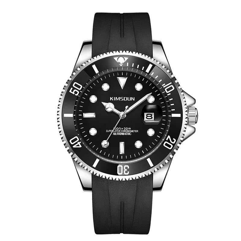 Trendha Men's Mechanical Fashion Luminous Waterproof Watch with Silver Case and Green Dial