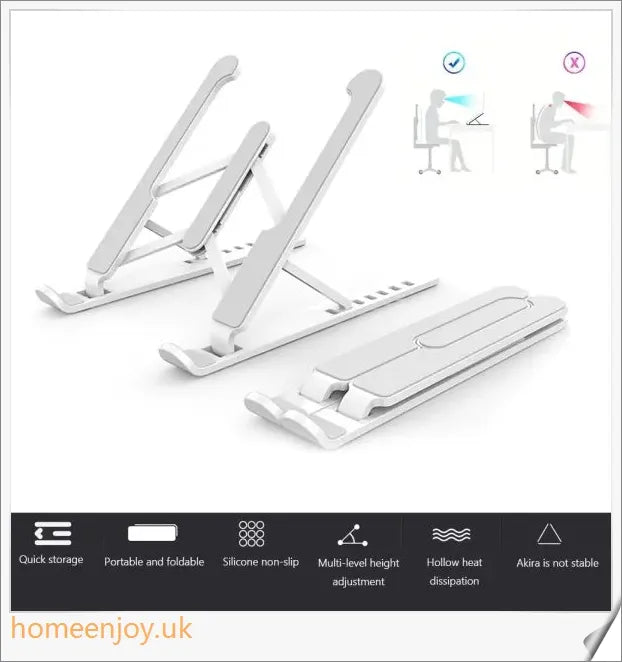 Adjustable non-slip laptop stand with 6 gear height settings, made of high-quality ABS material for efficient heat dissipation and stability