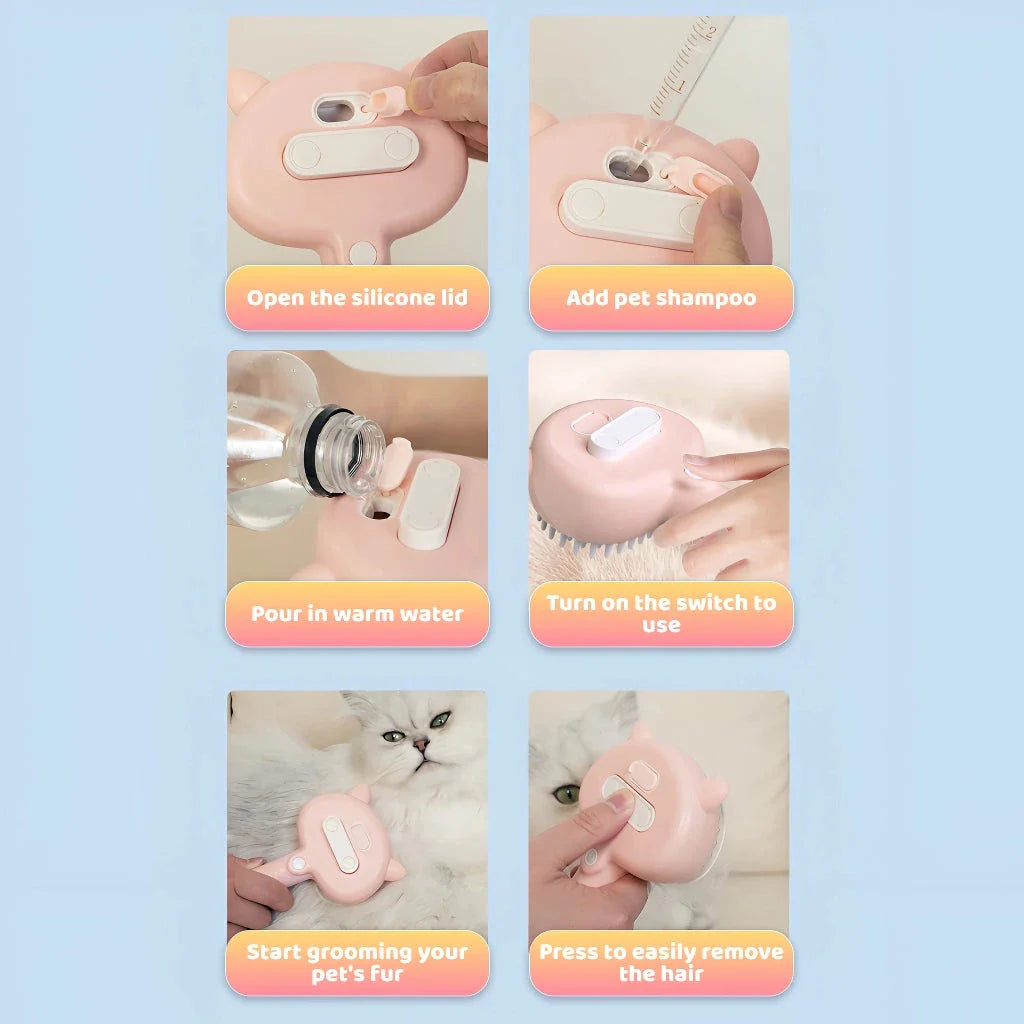 3-in-1 pet grooming electric steamer brush with massage and hair removal comb