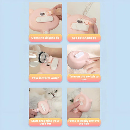 3-in-1 pet grooming electric steamer brush with massage and hair removal comb