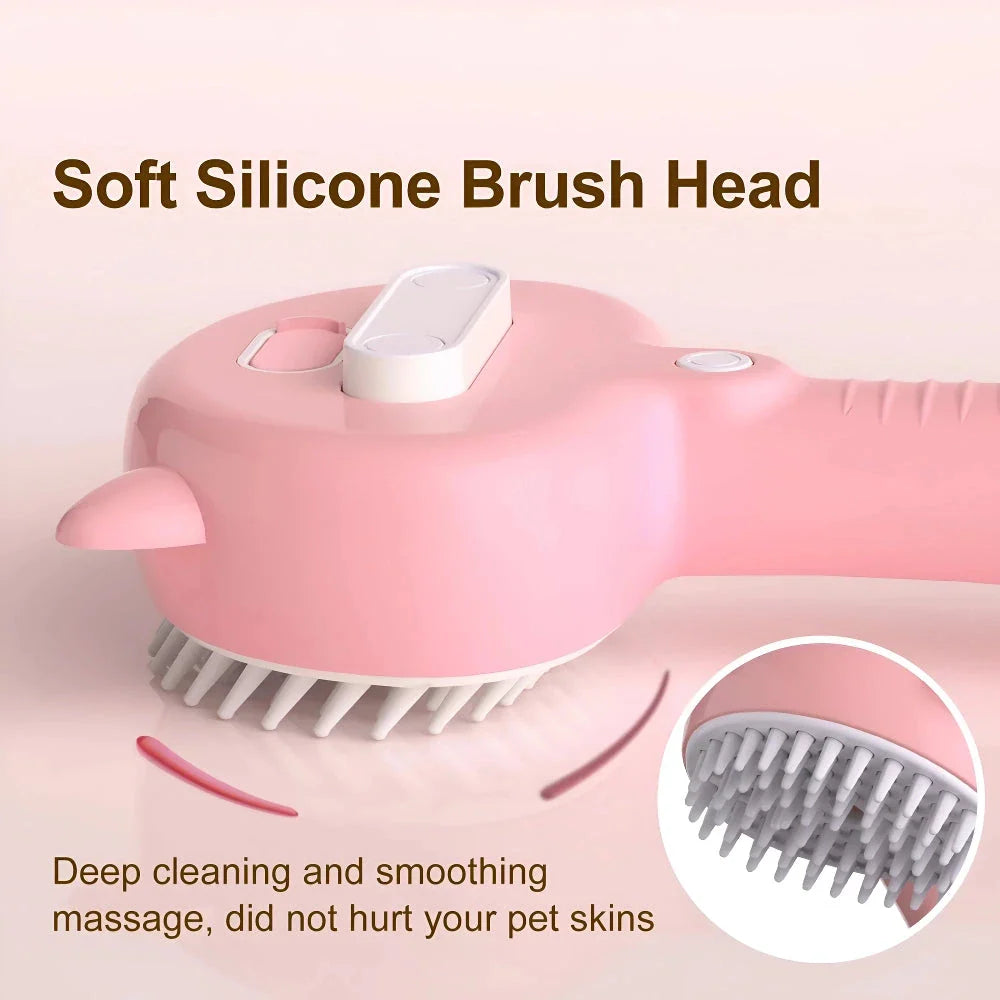 3-in-1 pet grooming electric steamer brush with massage and hair removal comb