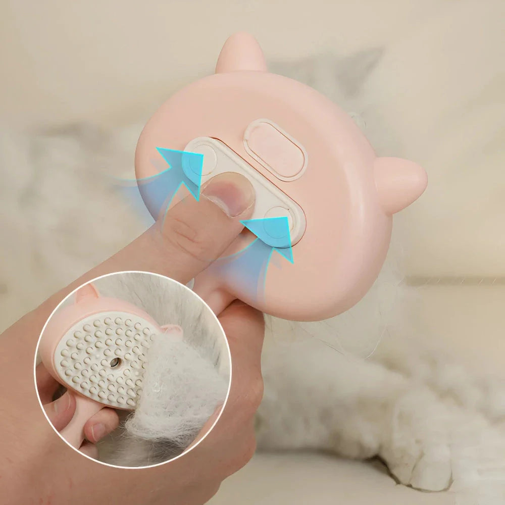 3-in-1 pet grooming electric steamer brush with massage and hair removal comb