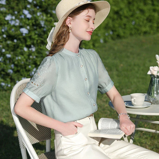 Chic French Puff Sleeve Blouse for Women - Elegant and Versatile Wardrobe Essential