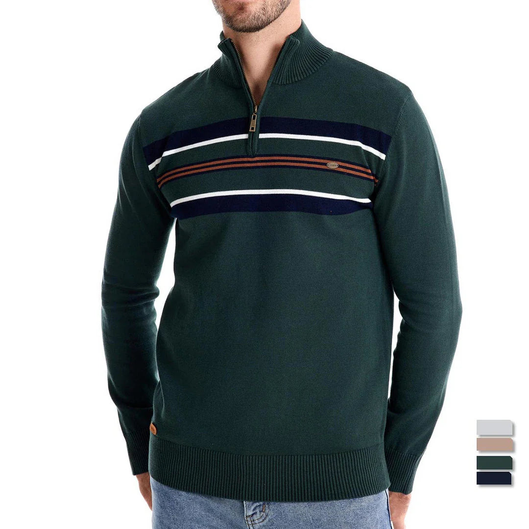 Autumn and Winter Half Zipper Sweater in various colours, including green, dark blue, khaki, and light grey