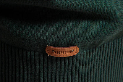 Autumn and Winter Half Zipper Sweater in various colours, including green, dark blue, khaki, and light grey