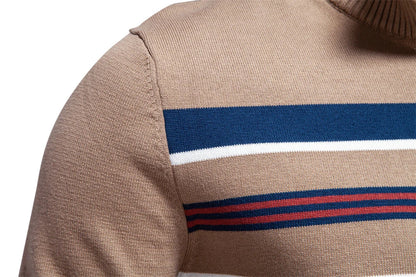 Autumn and Winter Half Zipper Sweater in various colours, including green, dark blue, khaki, and light grey