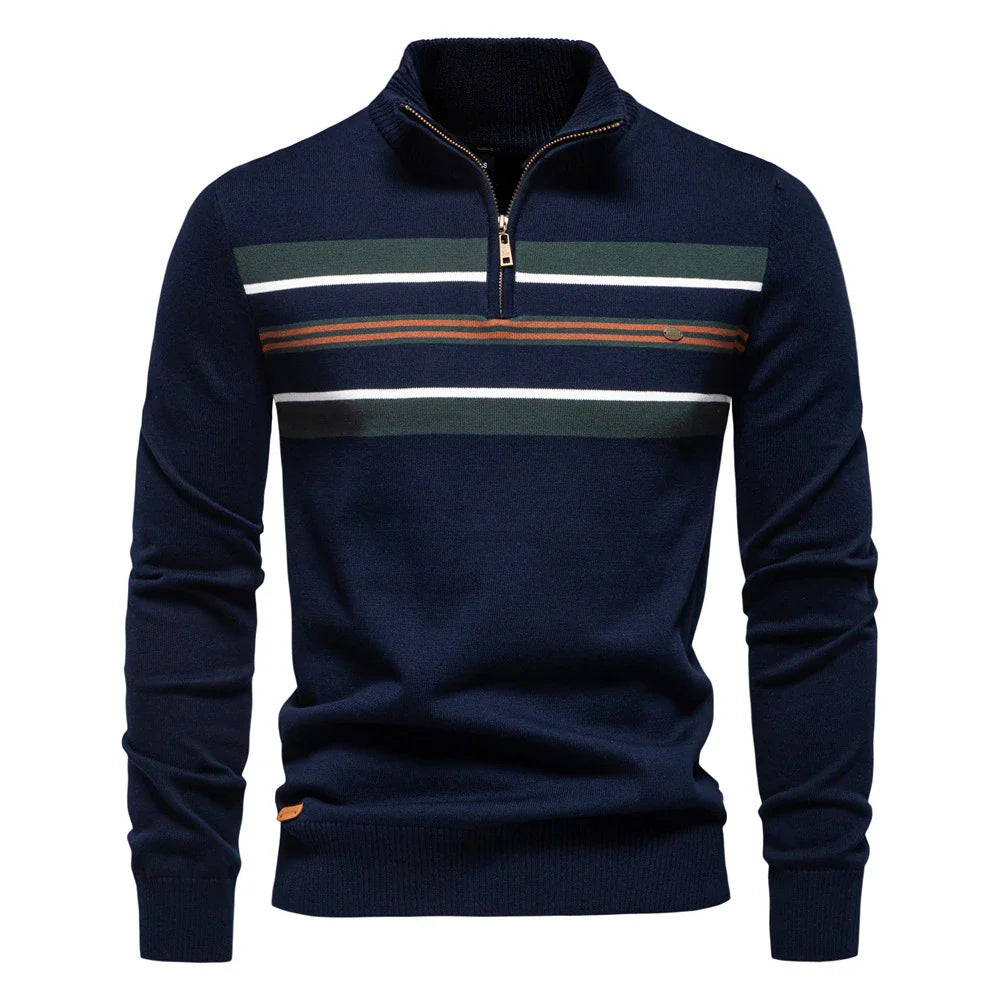 Autumn and Winter Half Zipper Sweater in various colours, including green, dark blue, khaki, and light grey