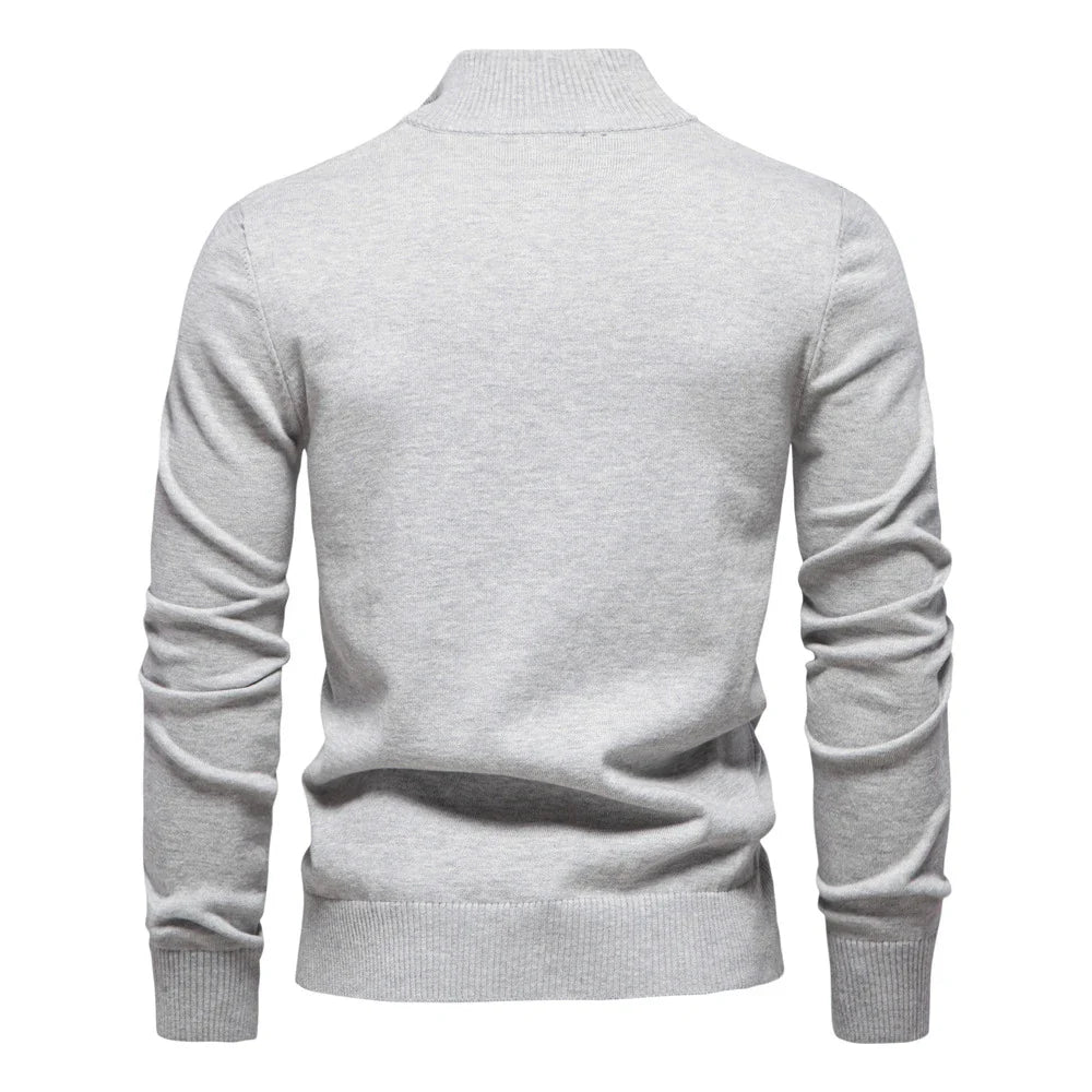 Autumn and Winter Half Zipper Sweater in various colours, including green, dark blue, khaki, and light grey