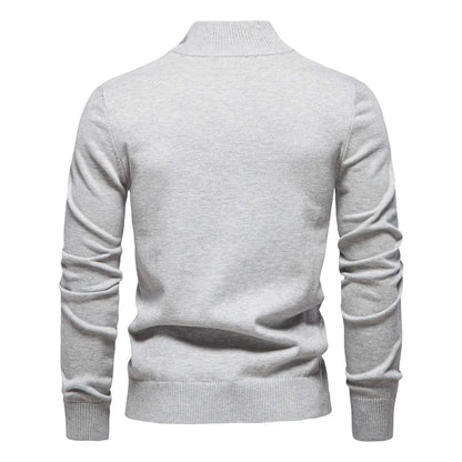 Autumn and Winter Half Zipper Sweater in various colours, including green, dark blue, khaki, and light grey