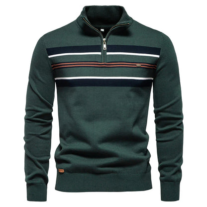 Autumn and Winter Half Zipper Sweater in various colours, including green, dark blue, khaki, and light grey