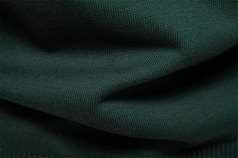 Autumn and Winter Half Zipper Sweater in various colours, including green, dark blue, khaki, and light grey