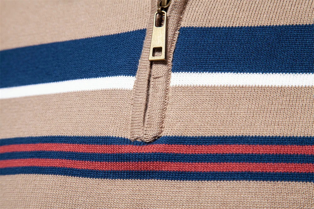 Autumn and Winter Half Zipper Sweater in various colours, including green, dark blue, khaki, and light grey
