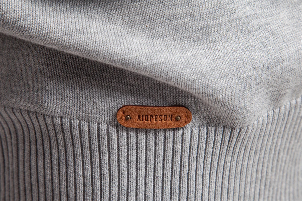 Autumn and Winter Half Zipper Sweater in various colours, including green, dark blue, khaki, and light grey