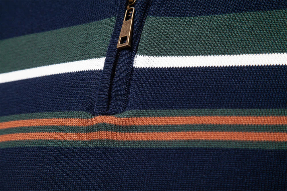 Autumn and Winter Half Zipper Sweater in various colours, including green, dark blue, khaki, and light grey