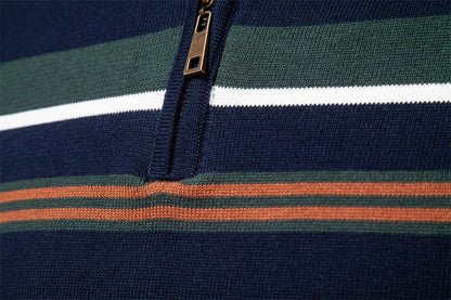 Autumn and Winter Half Zipper Sweater in various colours, including green, dark blue, khaki, and light grey