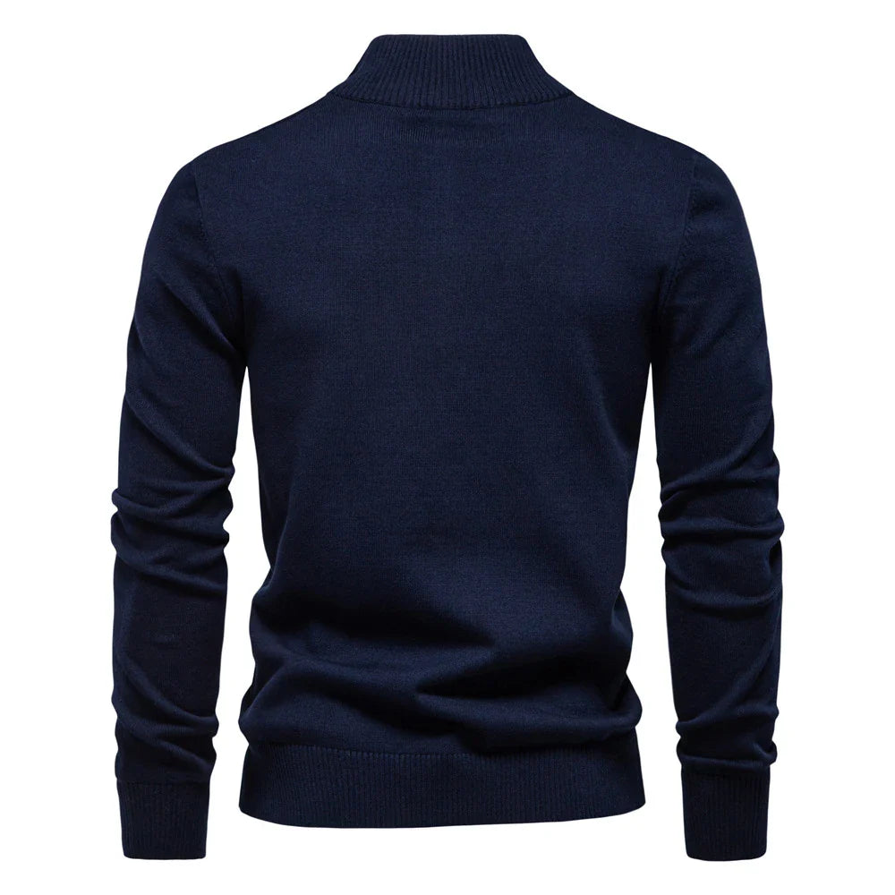 Autumn and Winter Half Zipper Sweater in various colours, including green, dark blue, khaki, and light grey