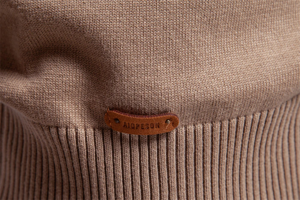Autumn and Winter Half Zipper Sweater in various colours, including green, dark blue, khaki, and light grey