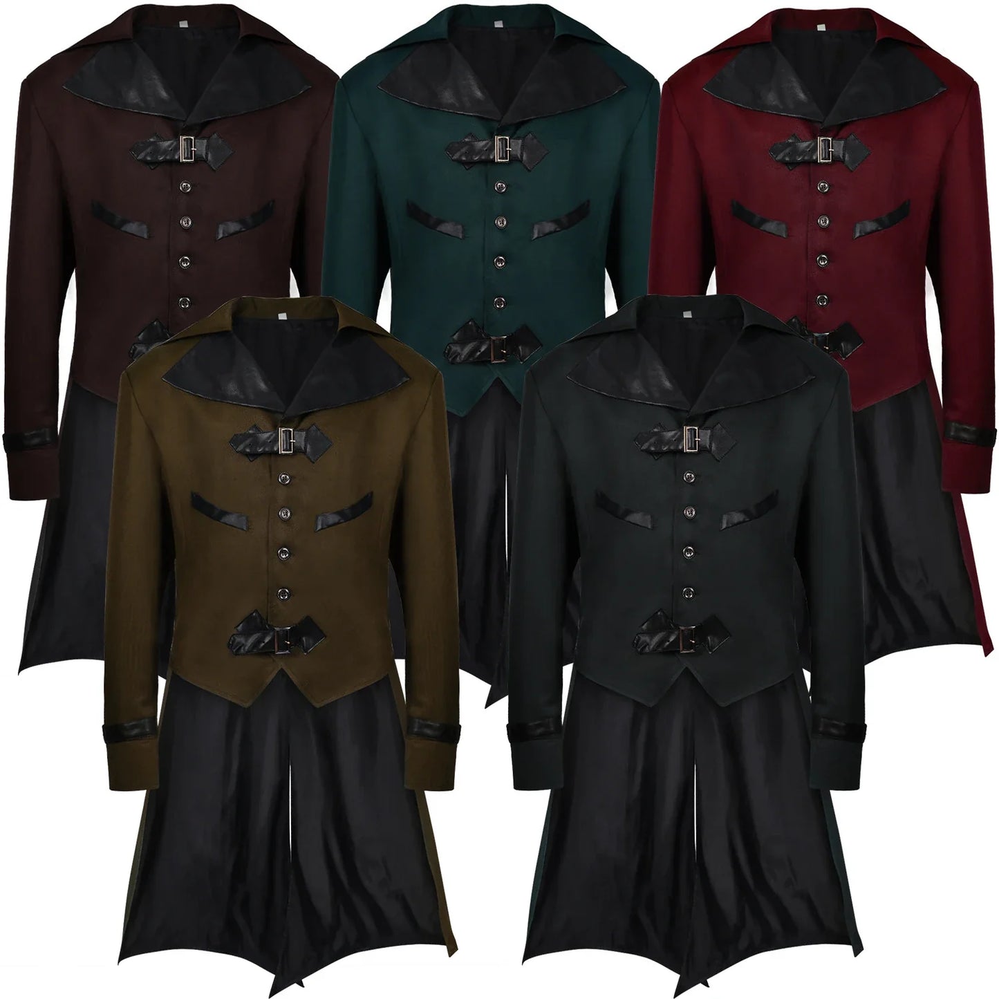 A model wearing a green Halloween-themed dovetail punk gothic coat with a sophisticated, edgy design