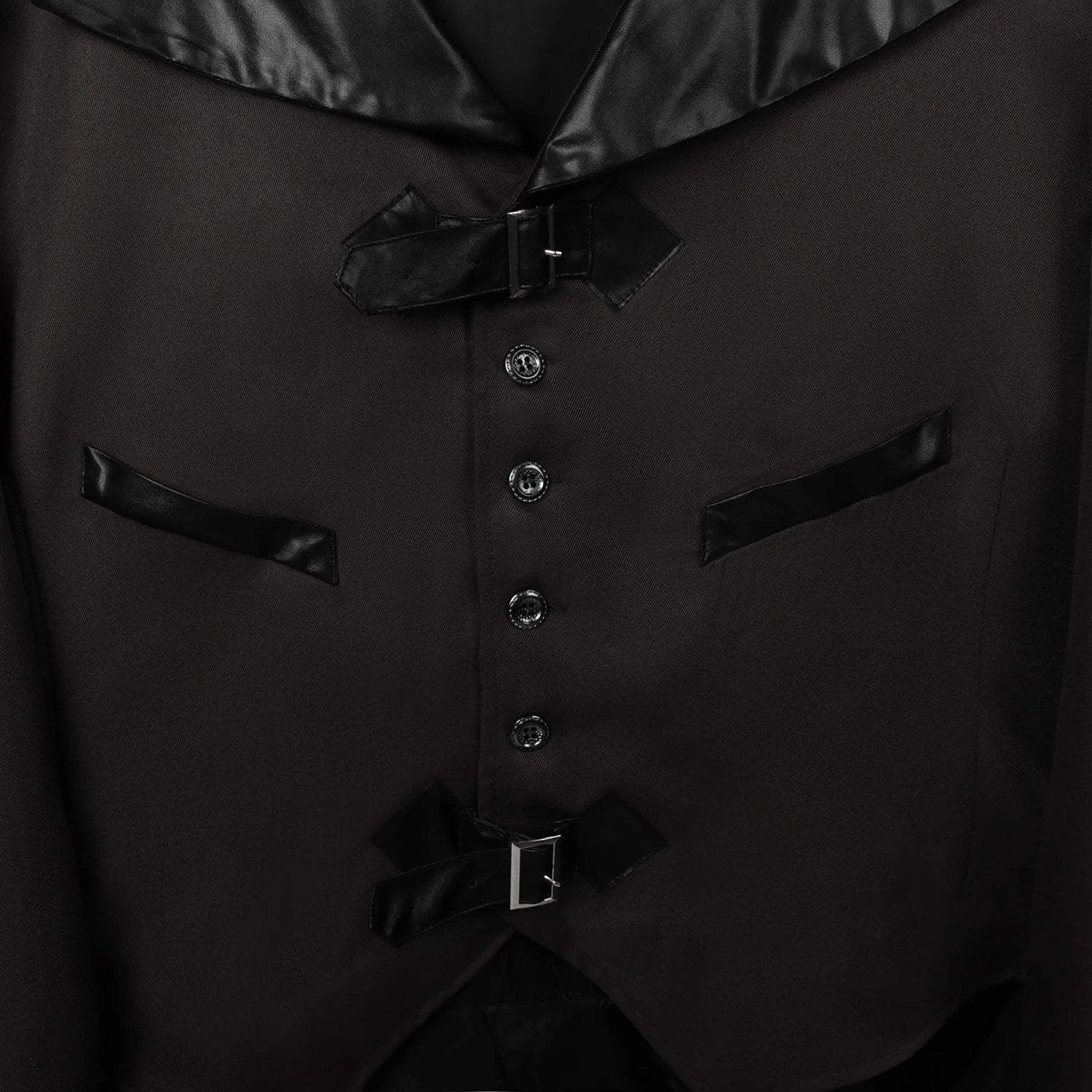 A model wearing a green Halloween-themed dovetail punk gothic coat with a sophisticated, edgy design