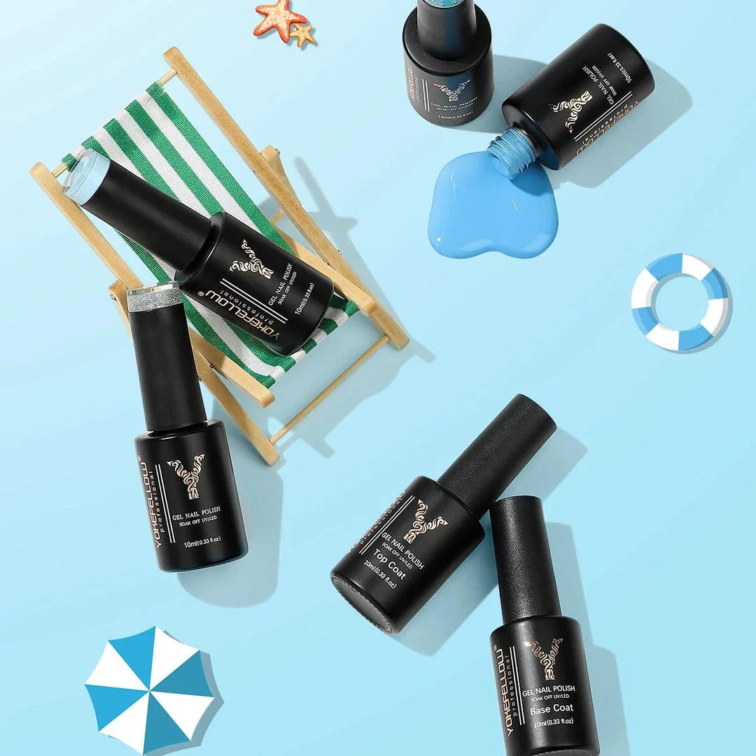 6Pcs Gel Nail Polish Set with a sophisticated palette of gray, glitter, and blue shades for creating elegant and long-lasting manicures