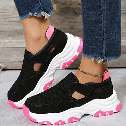 Women's mesh sports shoes in a variety of colours with flat heels and round toes, perfect for outdoor wear and casual activities.