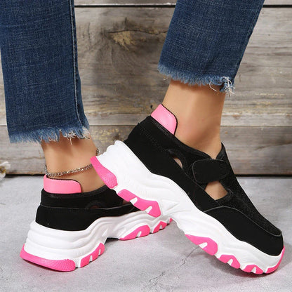 Women's mesh sports shoes in a variety of colours with flat heels and round toes, perfect for outdoor wear and casual activities.