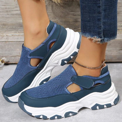 Women's mesh sports shoes in a variety of colours with flat heels and round toes, perfect for outdoor wear and casual activities.