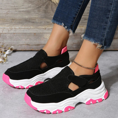 Women's mesh sports shoes in a variety of colours with flat heels and round toes, perfect for outdoor wear and casual activities.