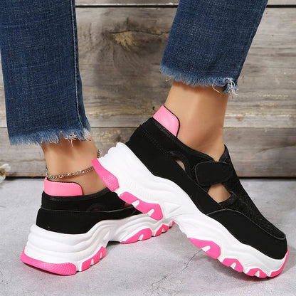 Women's mesh sports shoes in a variety of colours with flat heels and round toes, perfect for outdoor wear and casual activities.